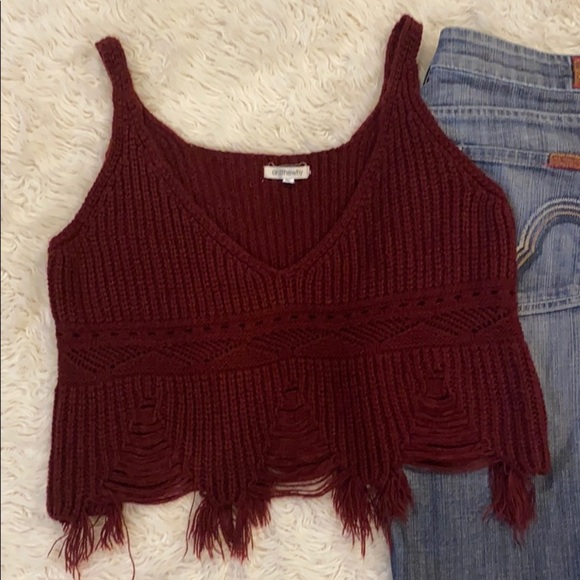 Burgundy Knit Cropped Tank, Size M/L - Picture 2 of 7